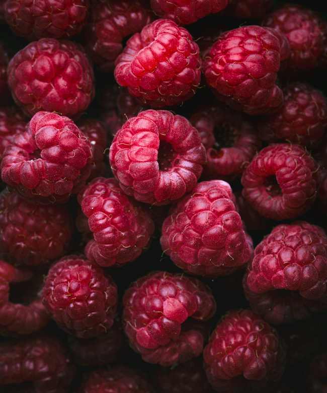A close-up of fresh red raspberries, illustrating the fruit before processing.